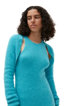 Outlet GANNI Blauer Bolero Aus Brushed Alpaca Blue Curacao