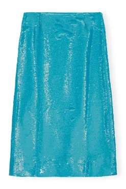 Fashion GANNI Blauer Paillettenrock Blue Curacao