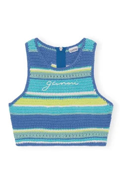 Sale GANNI Blaues Gehakeltes Racerback-Bikinioberteil Blue Curacao