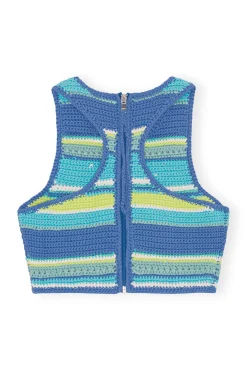 Sale GANNI Blaues Gehakeltes Racerback-Bikinioberteil Blue Curacao