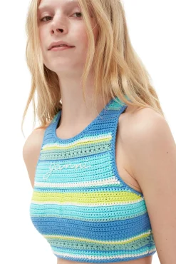 Sale GANNI Blaues Gehakeltes Racerback-Bikinioberteil Blue Curacao
