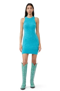 Cheap GANNI Blaues Minikleid Aus Brushed Alpaca Blue Curacao