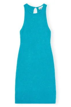 Cheap GANNI Blaues Minikleid Aus Brushed Alpaca Blue Curacao
