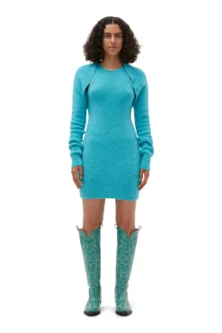 Cheap GANNI Blaues Minikleid Aus Brushed Alpaca Blue Curacao