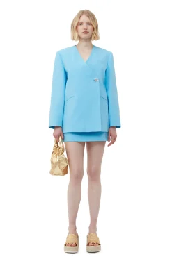 Flash Sale GANNI Blazer Aus Cotton-Anzugstoff Im Boxy-Stil Ethereal Blue