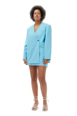 Flash Sale GANNI Blazer Aus Cotton-Anzugstoff Im Boxy-Stil Ethereal Blue