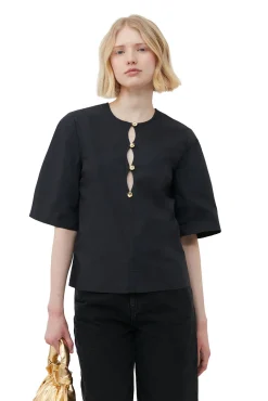 Best GANNI Bluse Aus Cotton Poplin Black