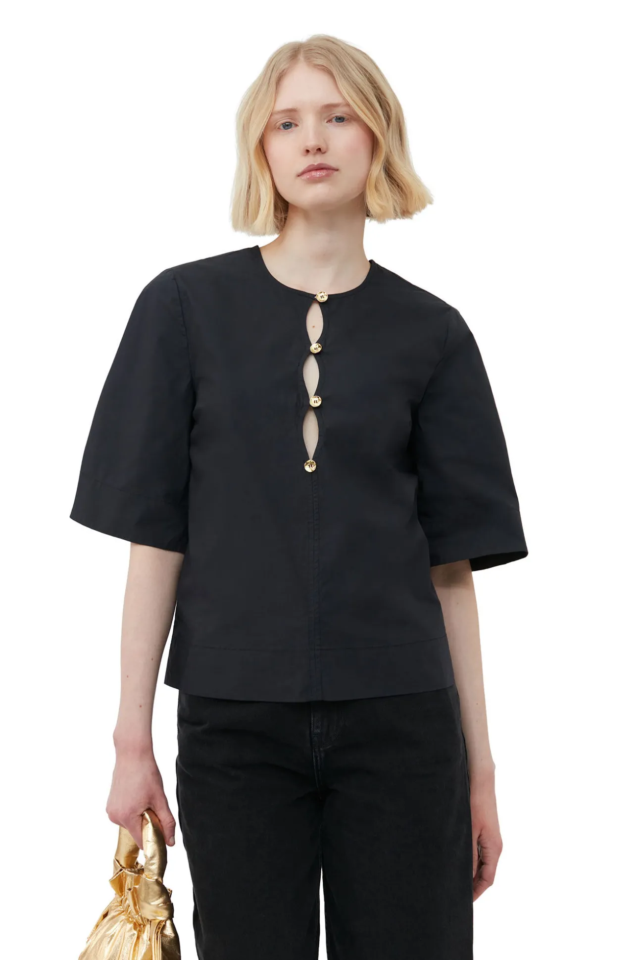 Best GANNI Bluse Aus Cotton Poplin Black