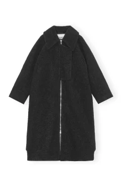 Hot GANNI Boucle Wool Coat Black