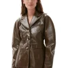 Fashion GANNI Brauner Lack-Blazer Teak