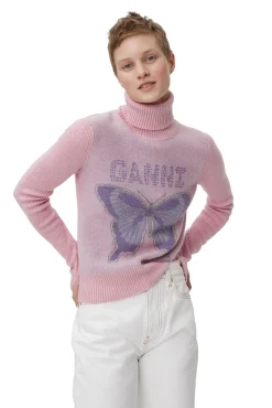 Shop GANNI Butterfly-Rollkragenpullover Light Lilac