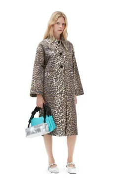Best GANNI Canvas-Mäntel Mit Leopardenprint Almond Milk