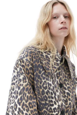 Best GANNI Canvas-Mäntel Mit Leopardenprint Almond Milk
