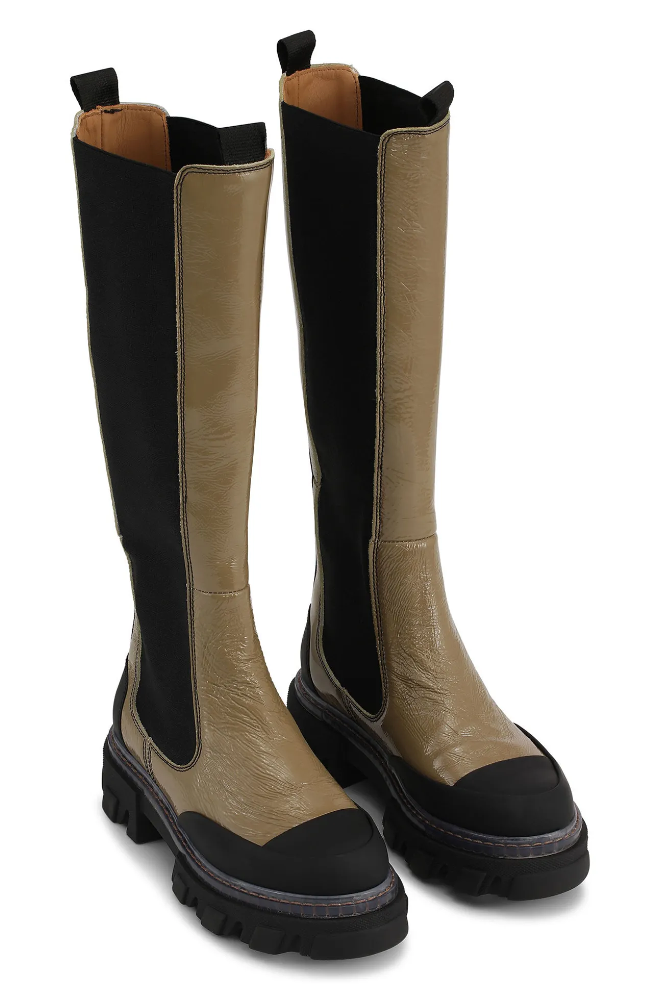 Best GANNI Cleated High Chelsea Boot Transp Welt Naplack Petrified Oak