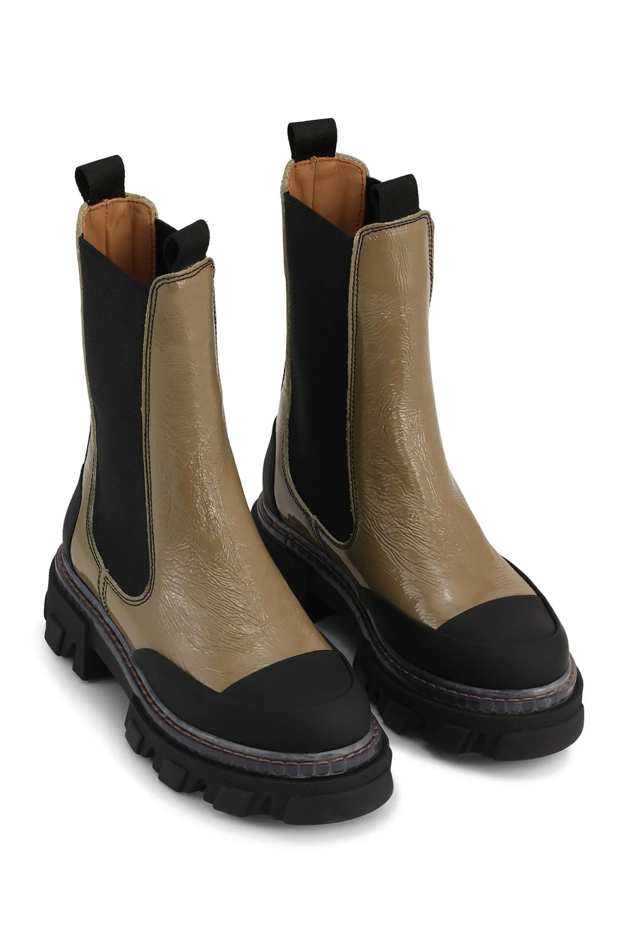 Sale GANNI Cleated Mid Chelsea Boot Transparent Welt Petrified Oak