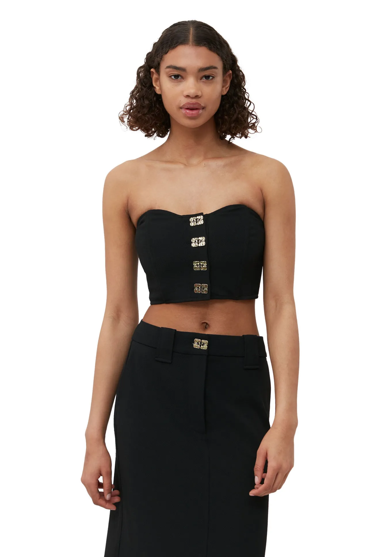 Hot GANNI Corsagen-Top Aus Stretch-Anzugstoff Black