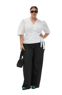 Online GANNI Cotton Poplin Drapey Wrap Blouse Bright White