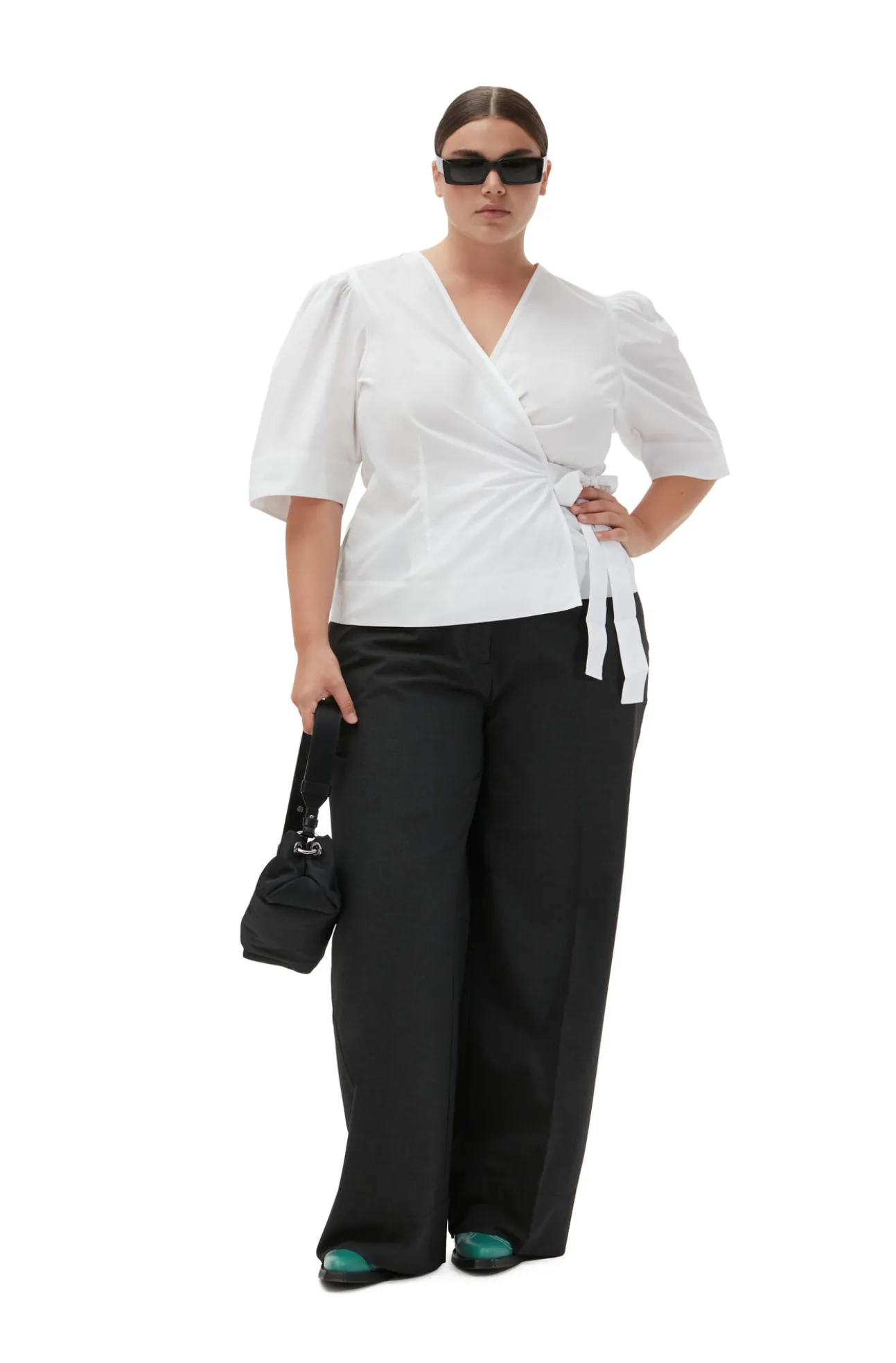 Online GANNI Cotton Poplin Drapey Wrap Blouse Bright White