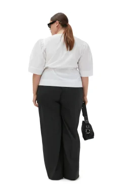Online GANNI Cotton Poplin Drapey Wrap Blouse Bright White