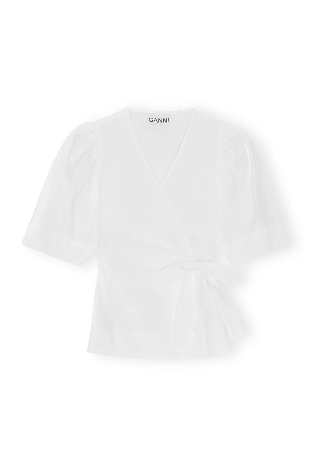 Online GANNI Cotton Poplin Drapey Wrap Blouse Bright White