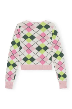 New GANNI Cotton-Cardigan Mit V-Ausschnitt Und Grafik Multicolour