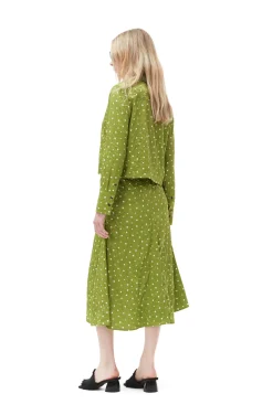 Cheap GANNI Crinkled Satin Cropped Blazer Shirt Going Green
