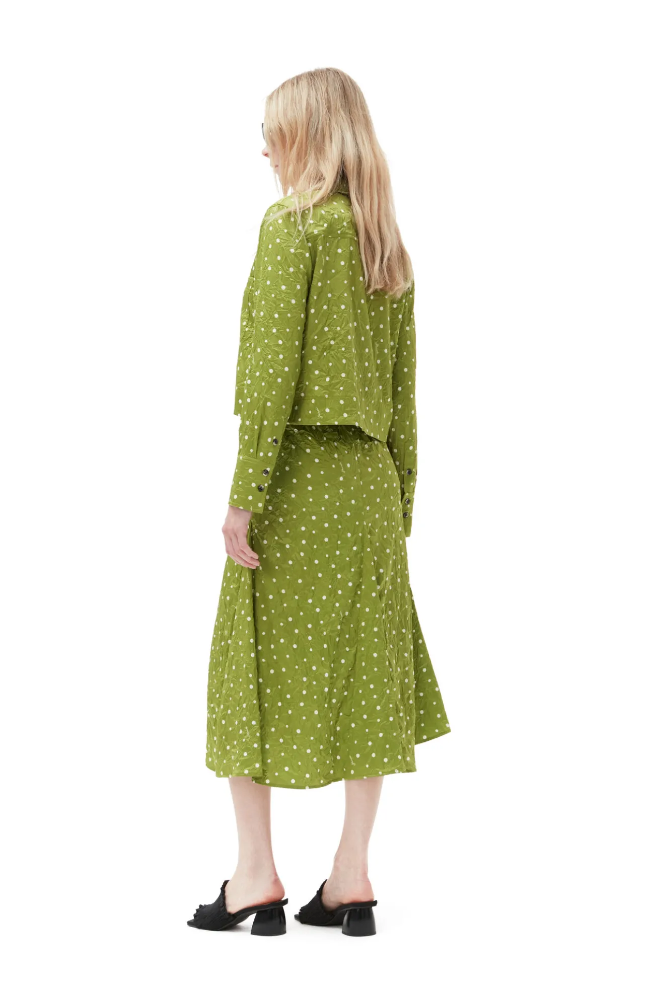 Cheap GANNI Crinkled Satin Cropped Blazer Shirt Going Green