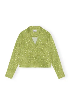 Cheap GANNI Crinkled Satin Cropped Blazer Shirt Going Green