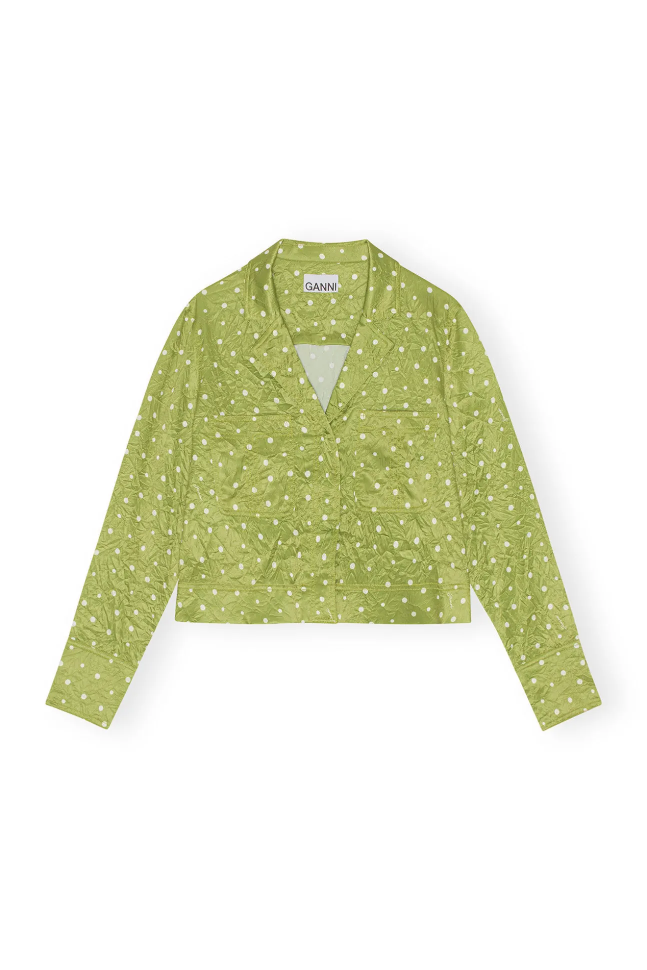 Cheap GANNI Crinkled Satin Cropped Blazer Shirt Going Green