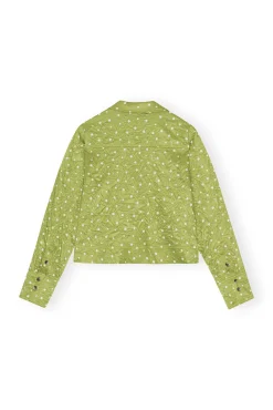 Cheap GANNI Crinkled Satin Cropped Blazer Shirt Going Green