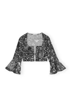 Cheap GANNI Crinkled Satin Cropped Blouse Black