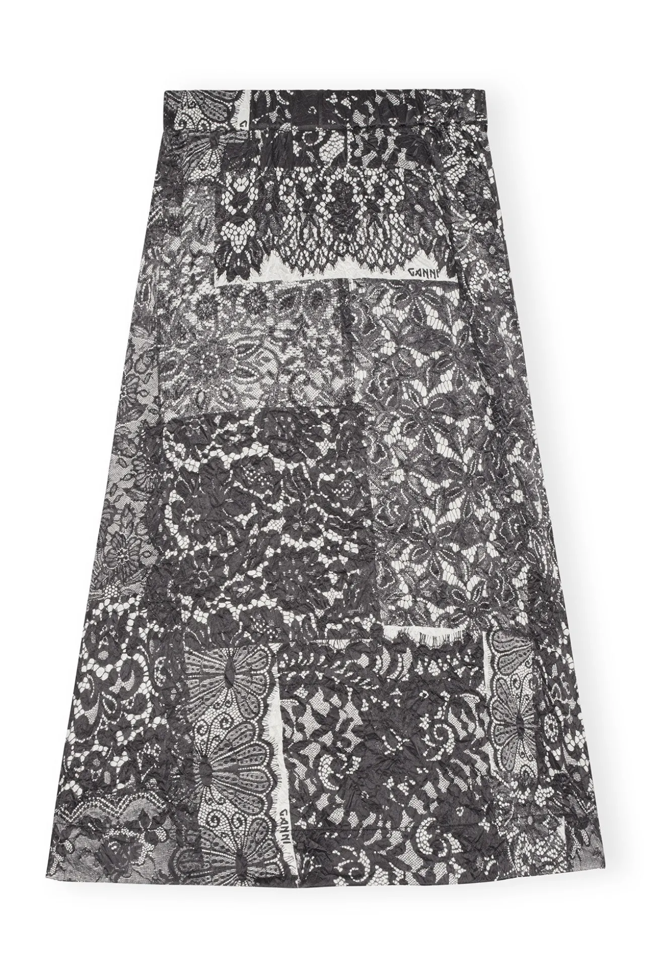 Discount GANNI Crinkled Satin Maxi Skirt Black