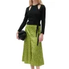 Shop GANNI Crinkled Satin Midi Skirt Going Green