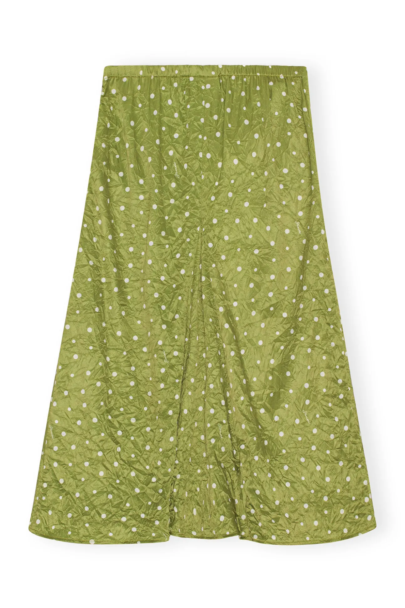 Shop GANNI Crinkled Satin Midi Skirt Going Green