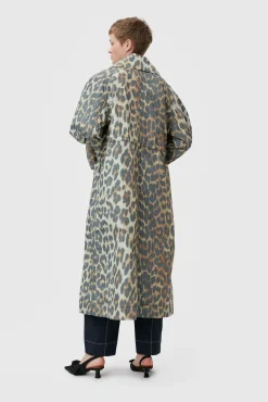 Discount GANNI Crispy Shell Coat Big Leopard Almond Milk