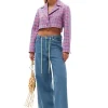 Fashion GANNI Cropped-Blazer Aus Kariertem Anzugstoff Wild Orchid