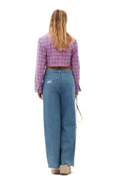 Fashion GANNI Cropped-Blazer Aus Kariertem Anzugstoff Wild Orchid