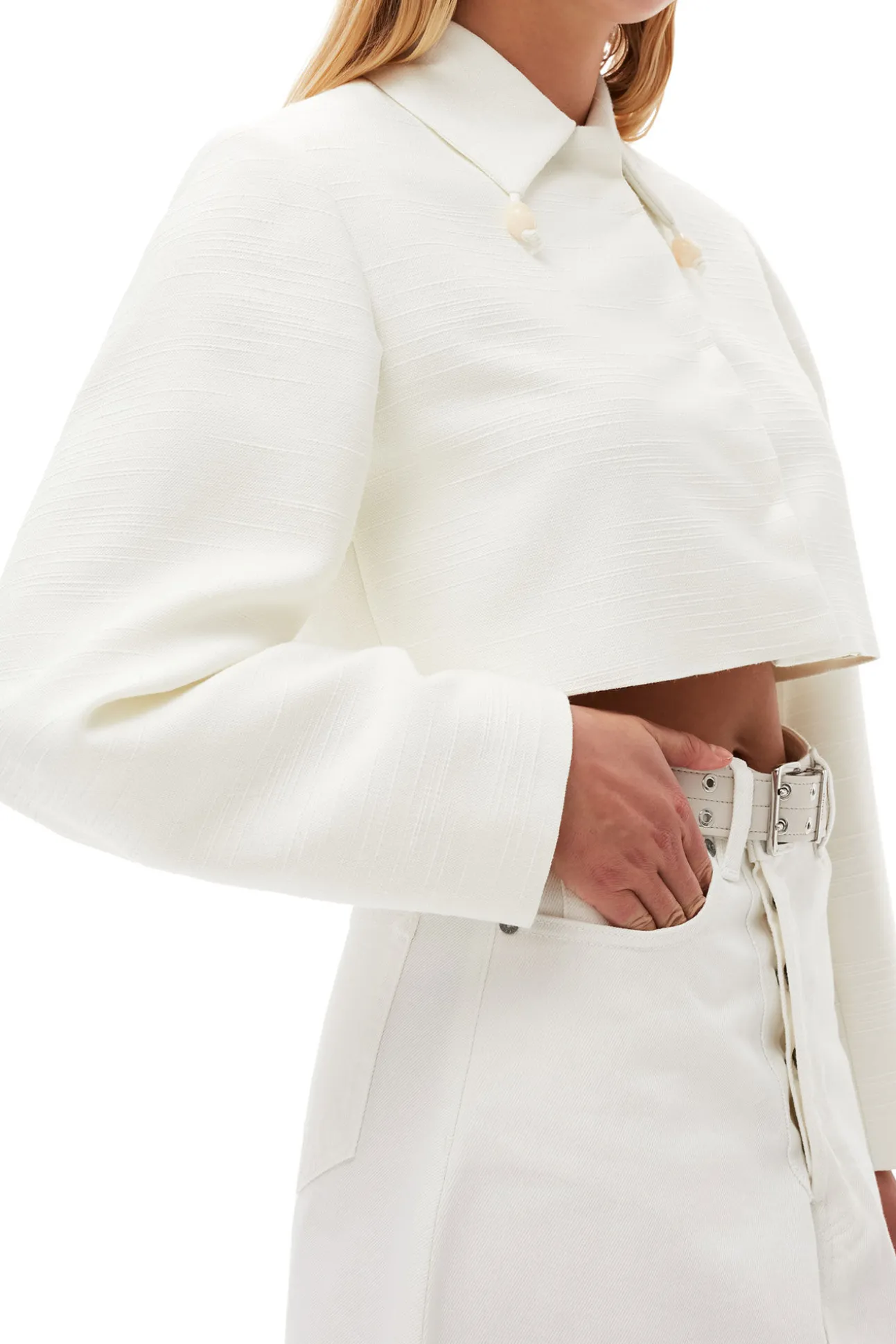 Best Sale GANNI Cropped-Blazer Aus Slub Linen Egret