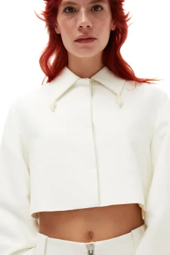Best Sale GANNI Cropped-Blazer Aus Slub Linen Egret