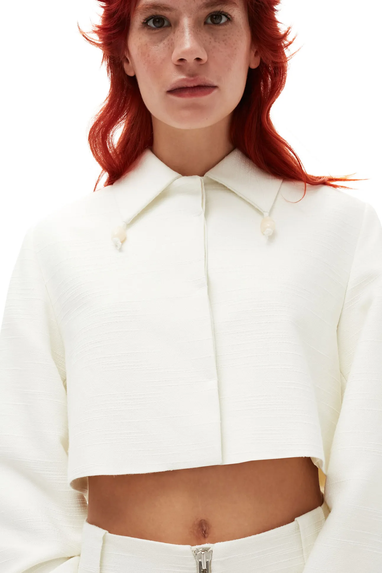 Best Sale GANNI Cropped-Blazer Aus Slub Linen Egret