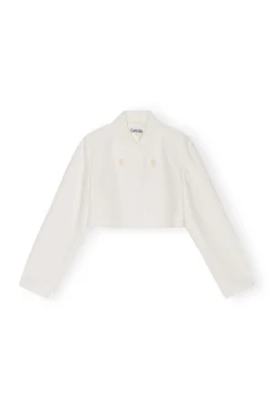 Best Sale GANNI Cropped-Blazer Aus Slub Linen Egret