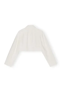 Best Sale GANNI Cropped-Blazer Aus Slub Linen Egret