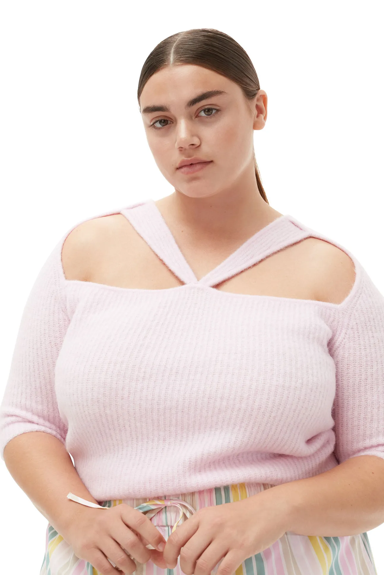 Discount GANNI Cut-Out-Oberteil Aus Weicher Wool Pink Tulle