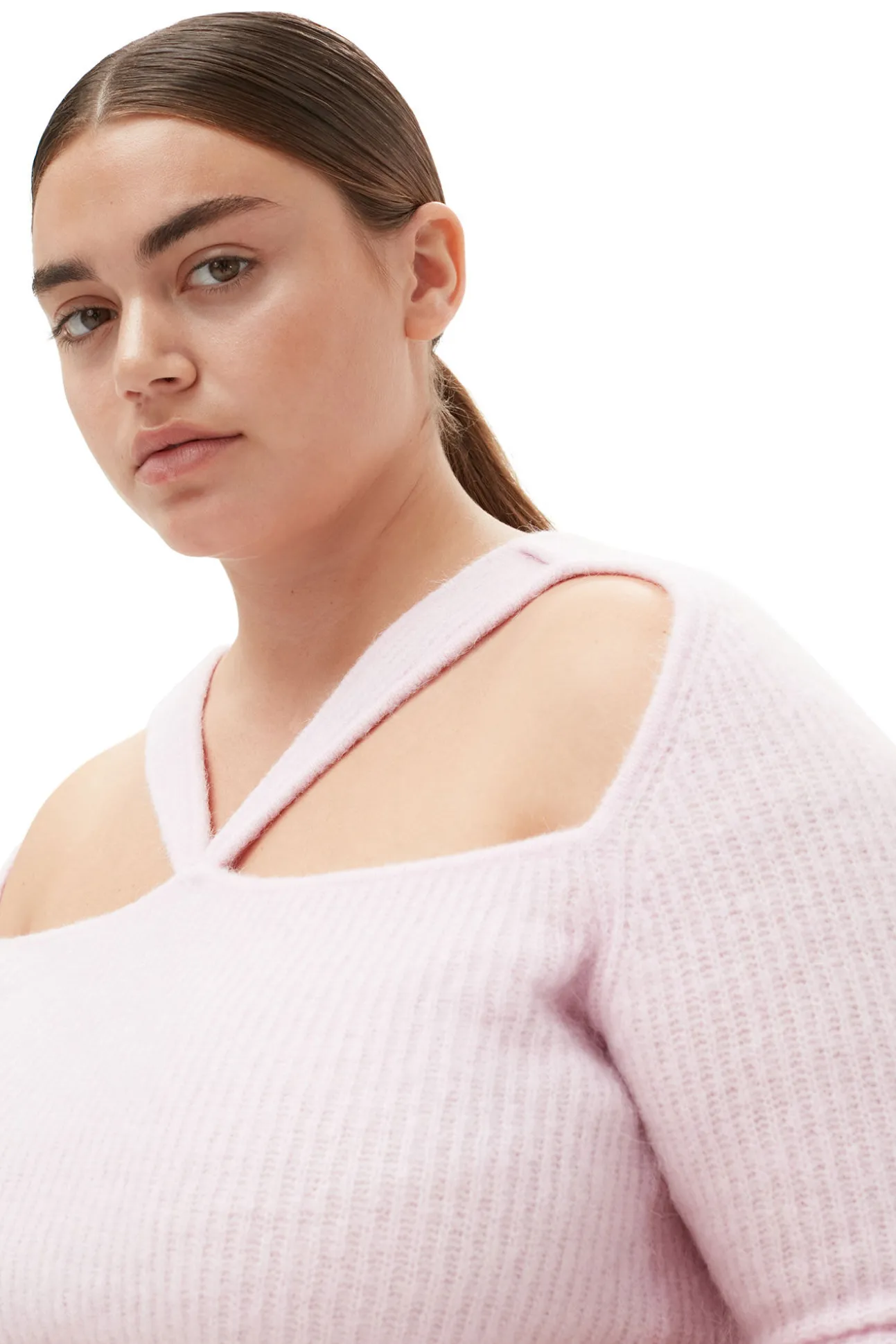 Discount GANNI Cut-Out-Oberteil Aus Weicher Wool Pink Tulle