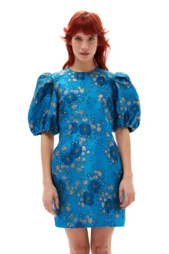 Discount GANNI 3D-Jacquard-Minikleid Mit Offenem Rucken Brilliant Blue