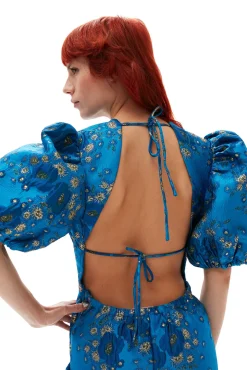 Discount GANNI 3D-Jacquard-Minikleid Mit Offenem Rucken Brilliant Blue