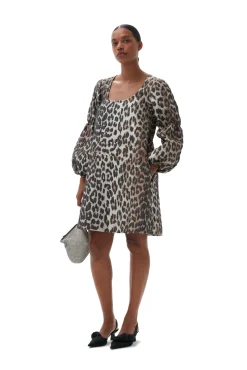 New GANNI 3D-Leopardenminikleid Aus Jacquard Big Leopard Almond Milk