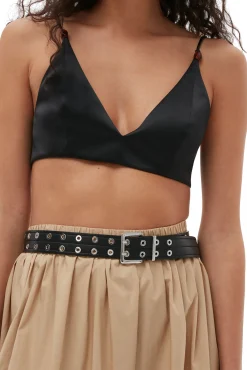Flash Sale GANNI Doppel-Satin-Oberteil Black