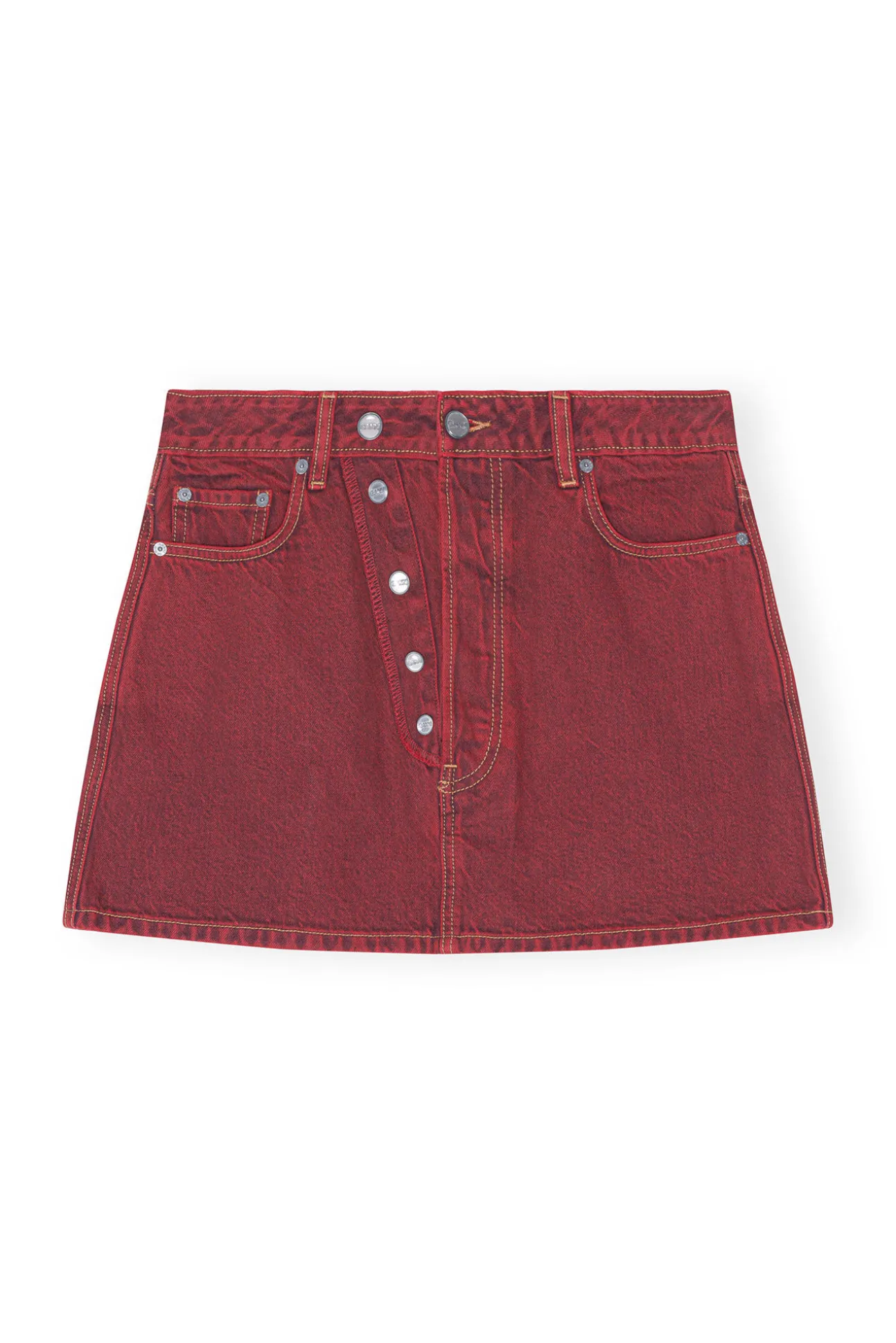 Cheap GANNI Double-Fly-Minirock Aus Gefarbtem Denim Racing Red