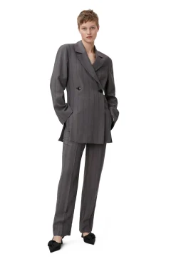 Hot GANNI Drapierter Streifenblazer Black Stripes